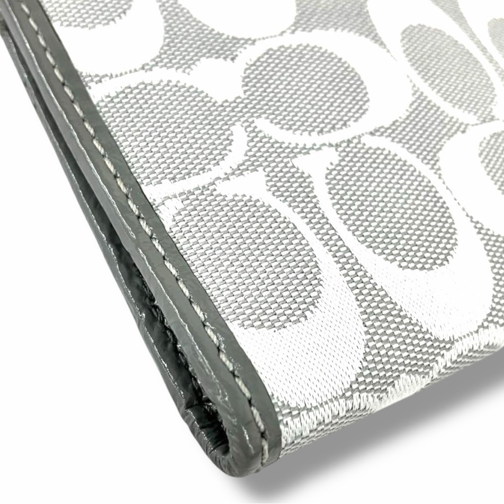 COACH Signature Grey Canvas Checkbook Wallet – Classic Logo Print - Picture 4 of 7